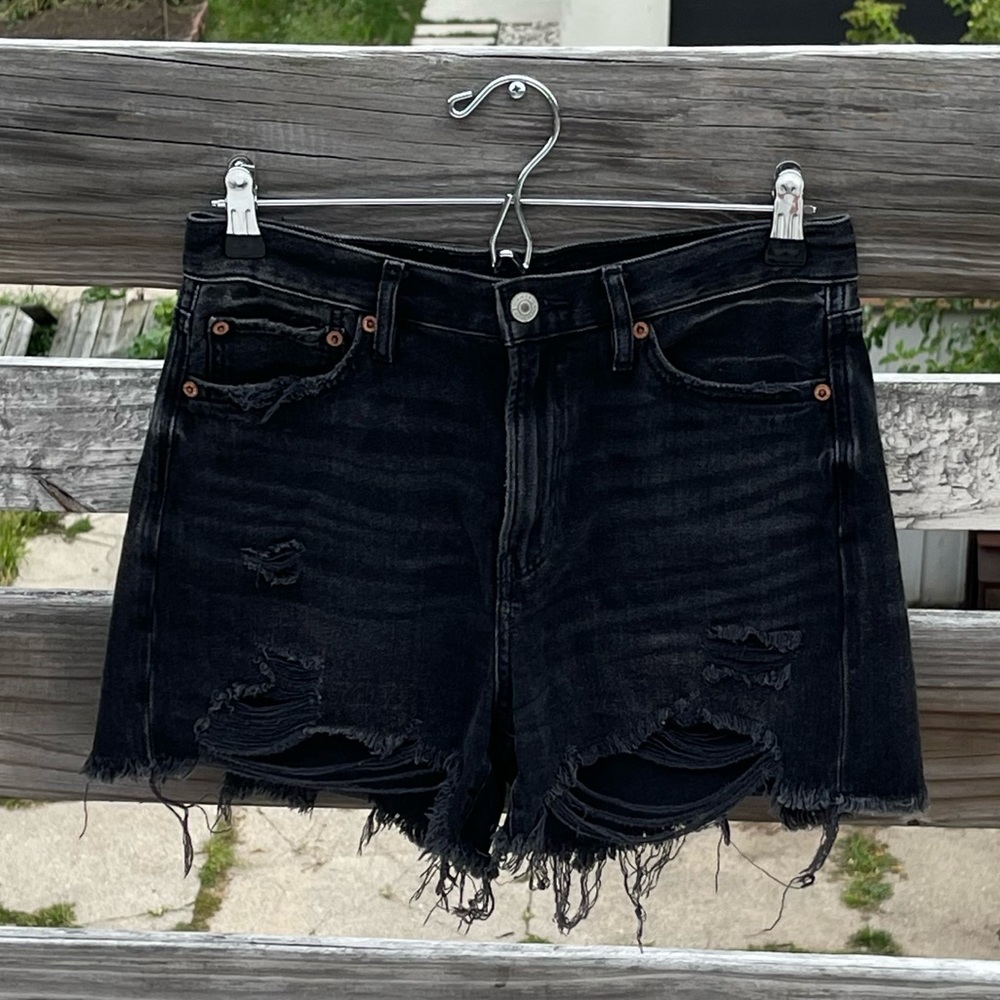 American Eagle Outfitters Black Distressed Denim Jean Shorts
